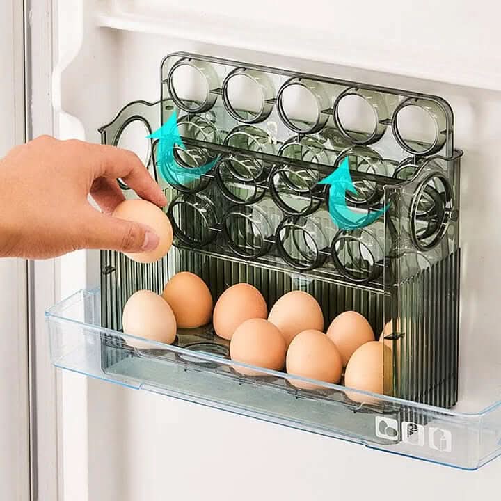 BowLift | Clear Egg Organizer – Space-Saving Rolling Fridge Storage