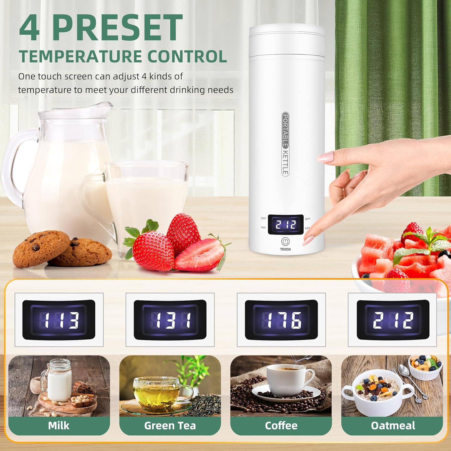 BowLift | Portable Electric Travel Kettle | Compact Stainless Steel Smart Kettle with LCD