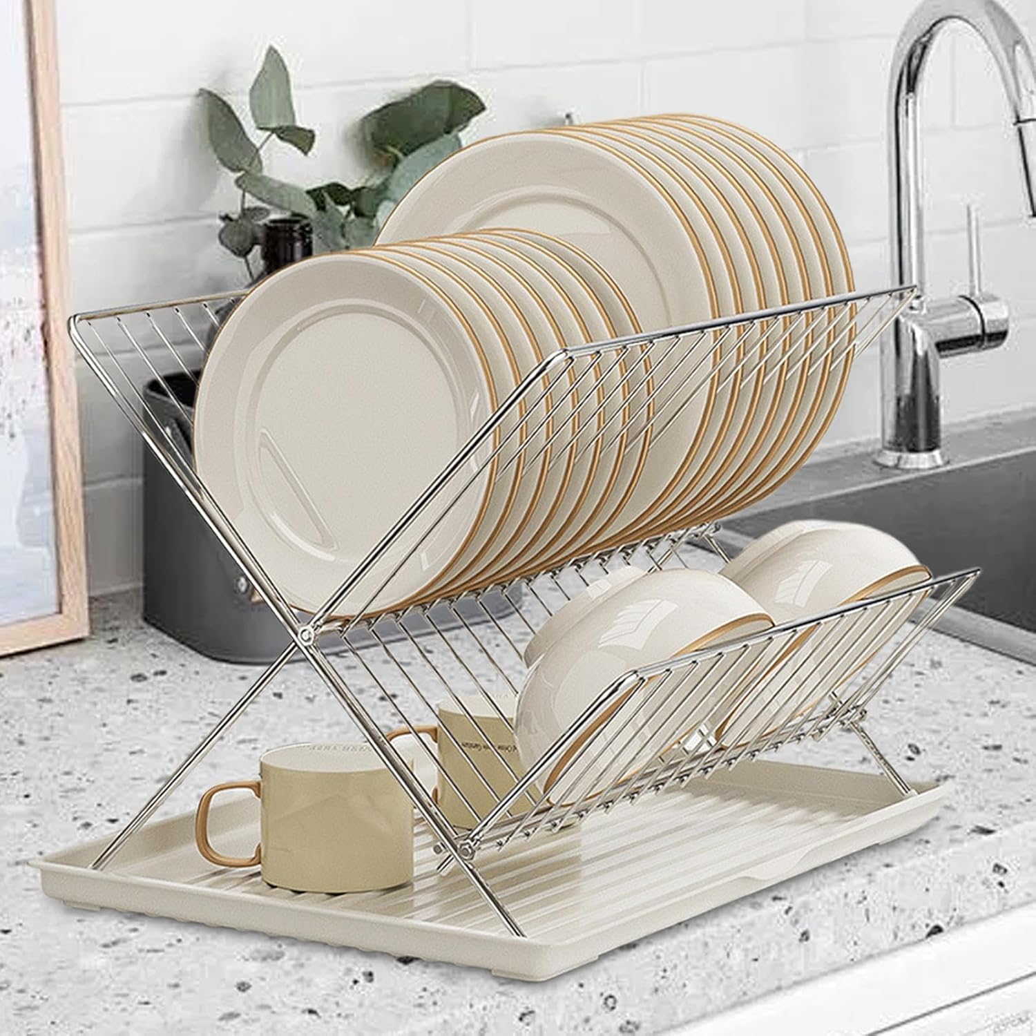 BowLift | Folding Dish Drying Rack – 2-Tier Countertop Drainer with Detachable Tray – Kelvra