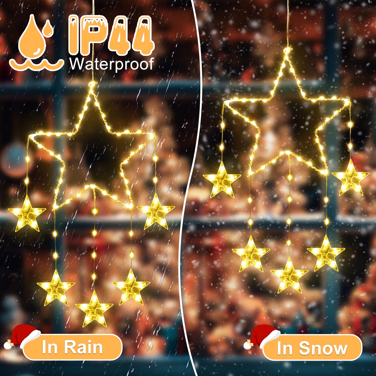 BowLift | Quntis 2Pcs 95cm Large Christmas Window Lights, 84LED 12 Stars Battery Operated Christmas Silhouette Sparkle Star Lights with Timer Memory, 8 Modes Xmas Indoor Outdoor Hanging Decoration, Warm White