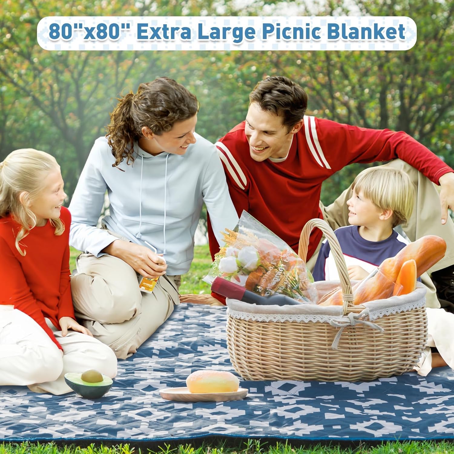 BowLift | Extra Large Waterproof Picnic Blanket 200 × 200 cm with 3 Layers – MeadowRest