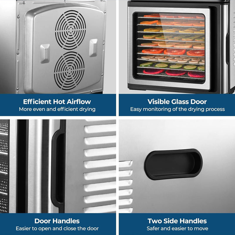 BowLift | 1000W Electric Food Dehydrator Machine 9 Stainless Steel Trays with 48H Timer and Temperature Control