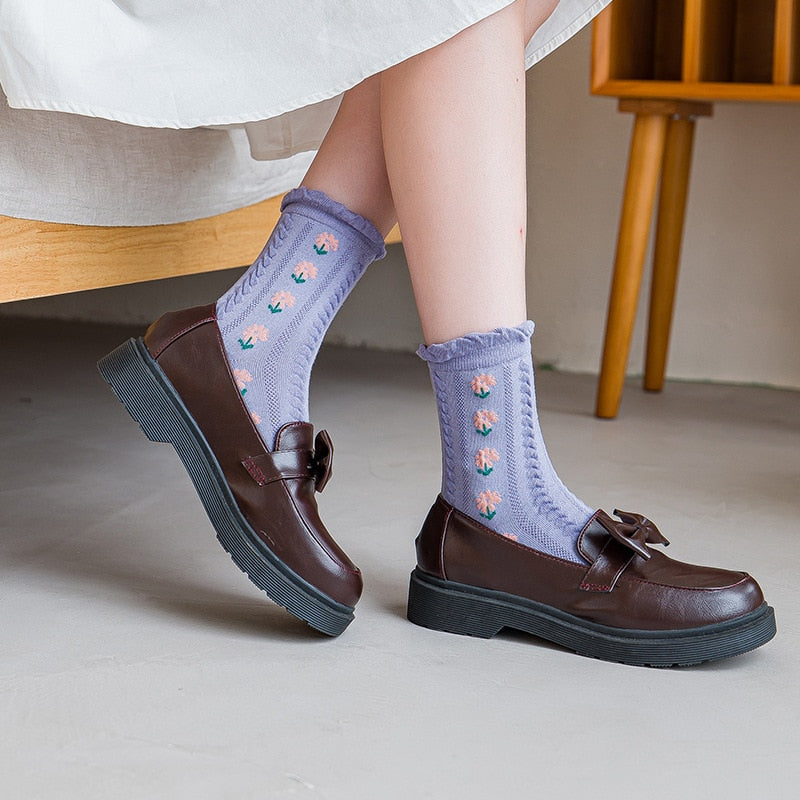 BowLift | 5 Pair Vintage Flower Embroidery Socks