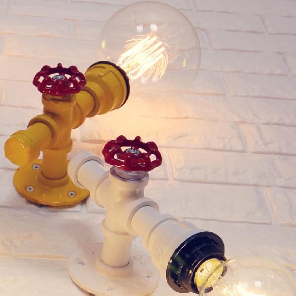 BowLift | Metallic Pipe Wall Light Industrial 1 Bulb Farmhouse Wall Lamp with Raw Valve in White/Red, 1/5-Pack