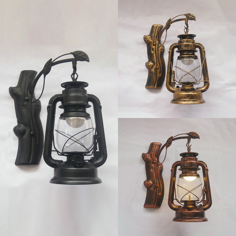 BowLift | Clear Glass Lantern Wall Lamp Coastal Style 1 Light Living Room Lighting Unit in Black/Bronze/Copper