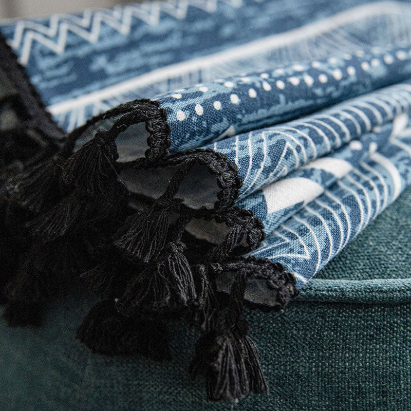 BowLift | Blue geometric pattern light-filtering curtain