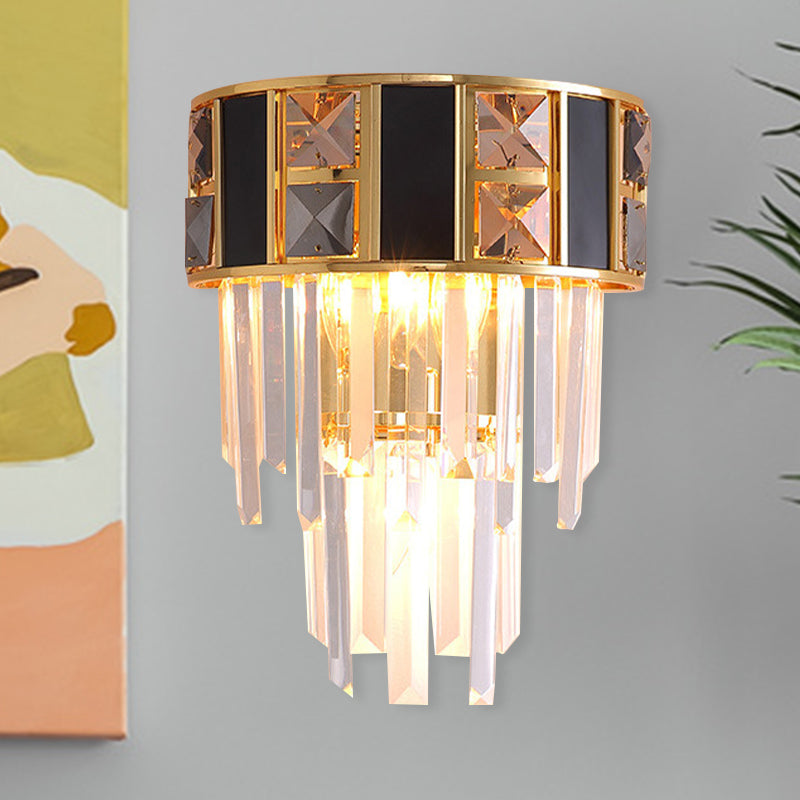 BowLift | Black and gold staggered wall light Simplicity Clear K9 crystals 3 heads living room wall light