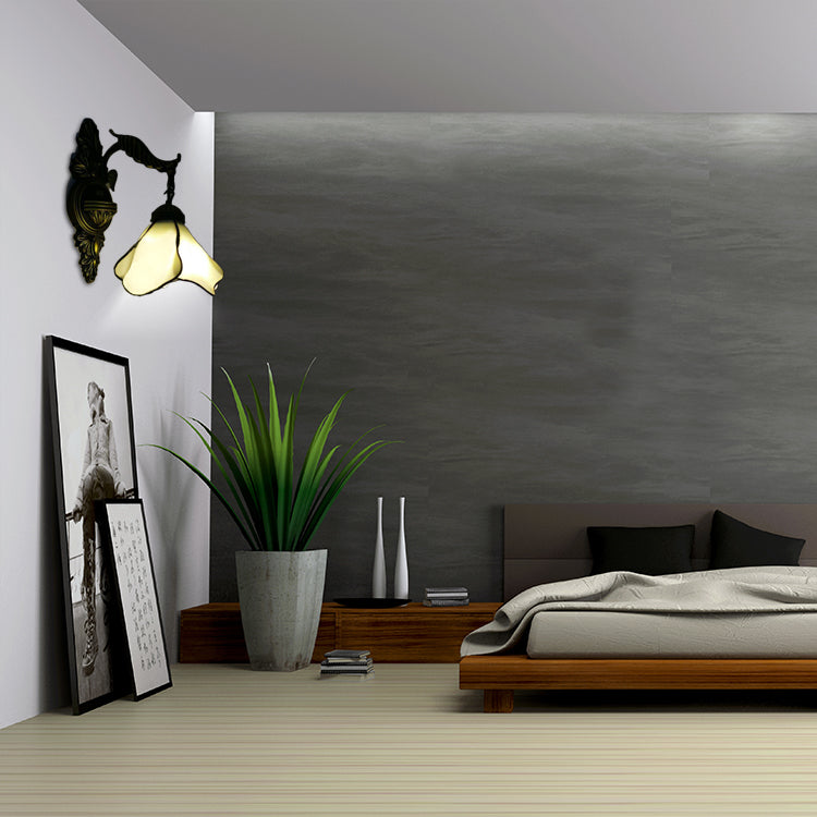 BowLift | Clear/Pink/Light Blue/Dark Blue/Beige Petal Shade Wall Light Tiffany Style 1 Light Stained Glass Wall Lighting in Antique Brass