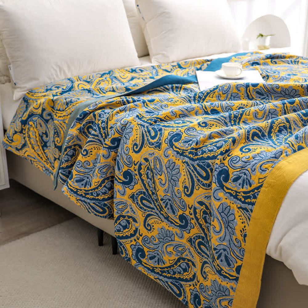 BowLift | Azure Golden Retro Cotton Blanket