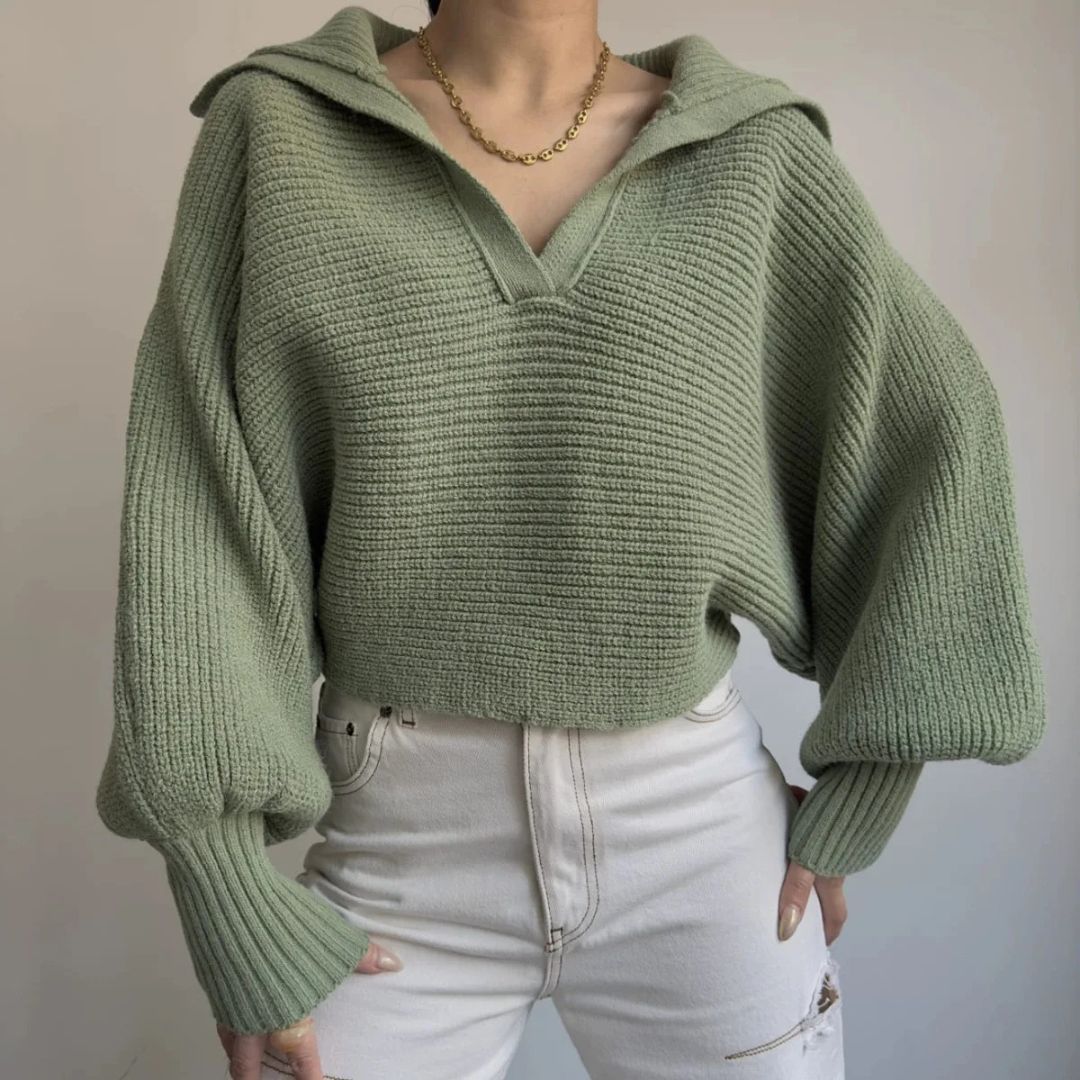 Ribbed V-Neck Sweater in Soft Stretch Knit