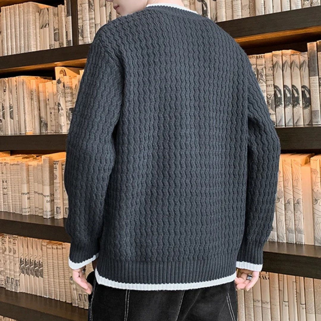 Merino Wool Pullover with Wave Texture