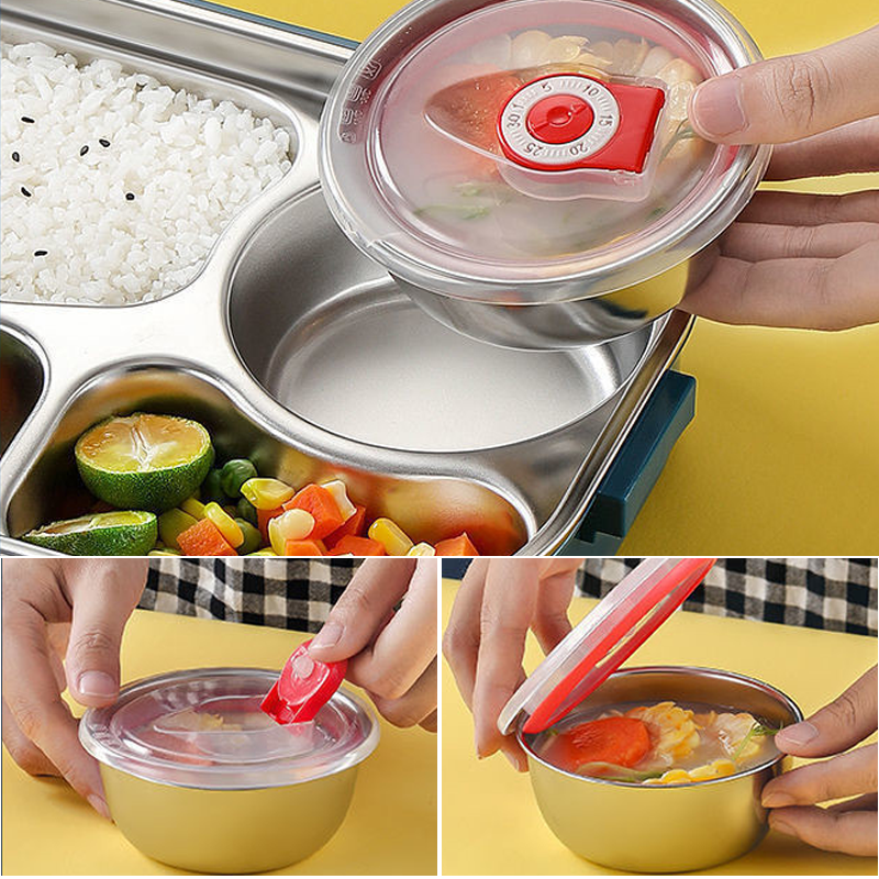 BowLift | Thermo-Lunchbox made of stainless steel – inside made of stainless steel – 3 or 4 compartments with soup bowl – wall clock
