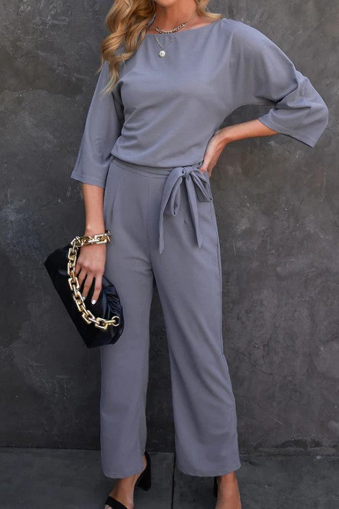 Wide Leg Jumpsuit with Belted Waist