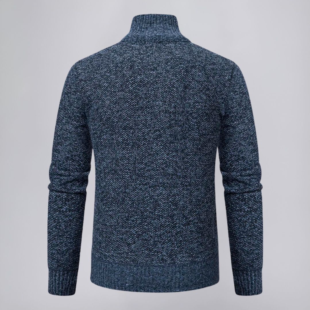 Quarter-Zip Sweater with Cable Knit Pattern and Mock Neck