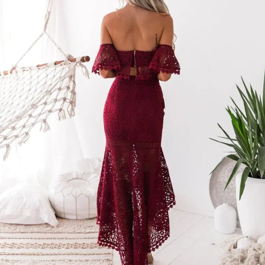 Lace Two-Piece Set with Off-Shoulder Top