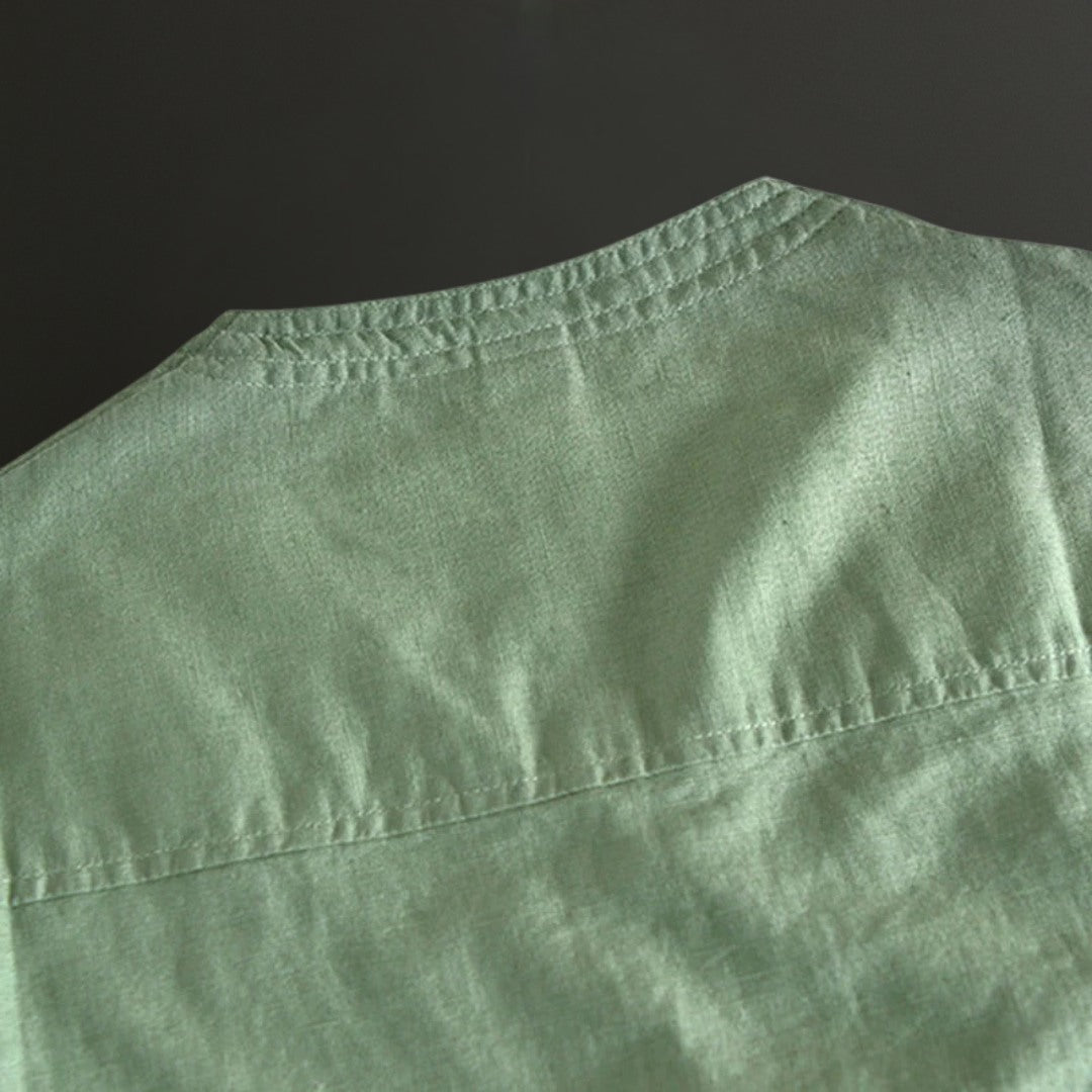 Lightweight Linen Shirt with V-Neck Detail