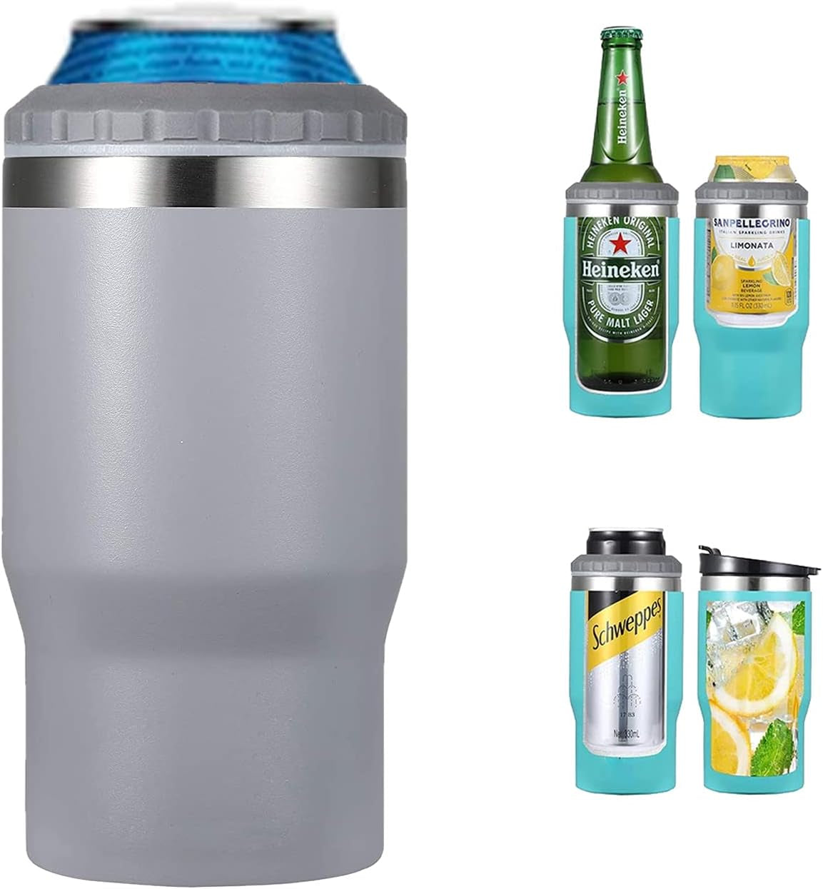 BowLift | 4 in 1 stainless steel can/bottle insulator, 14Oz two-way lid SUS insulated can cooler, beer bottle holder (Black)