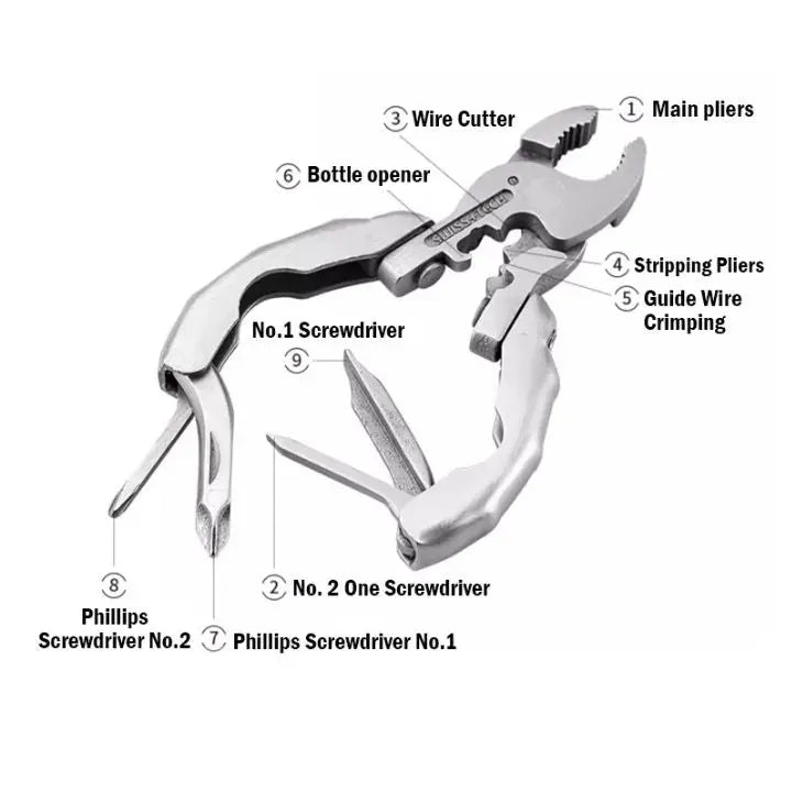 BowLift | 9-in-1 Stainless Steel Multi-Function Pliers – Compact & Versatile