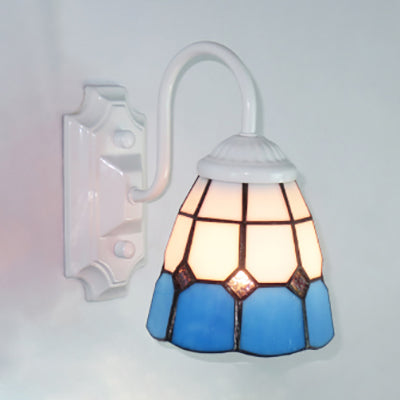 BowLift | Blue glass grid pattern wall light Tiffany 1 head white wall-mounted light