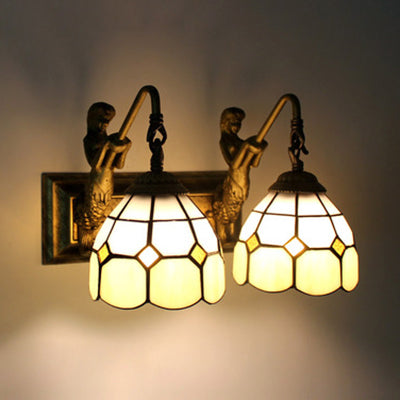 BowLift | Antique Brass Dome Wall Mounted Light Baroque 2 Heads Beige Glass Wall Lamp Lighting