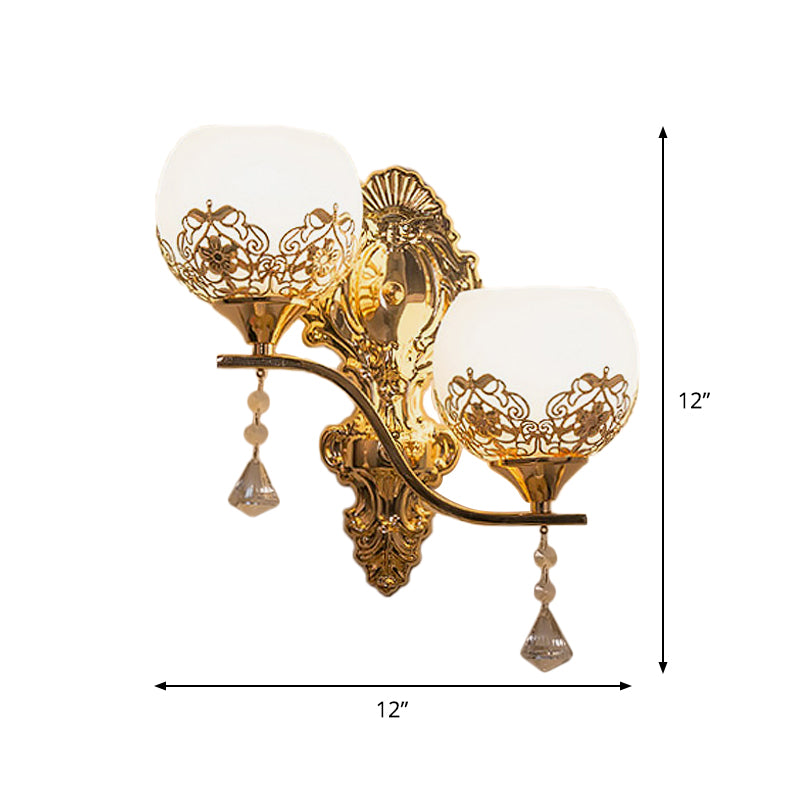 BowLift | Contemporary Dome Wall Lamp Lighting Crystal 2 Lights Wall Mounted Lamp with Curved Arm in Gold