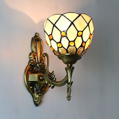BowLift | 1 Light Shade Wall Light Beige Glass Vintage Loft Wall Lamp Lighting for Dining Room