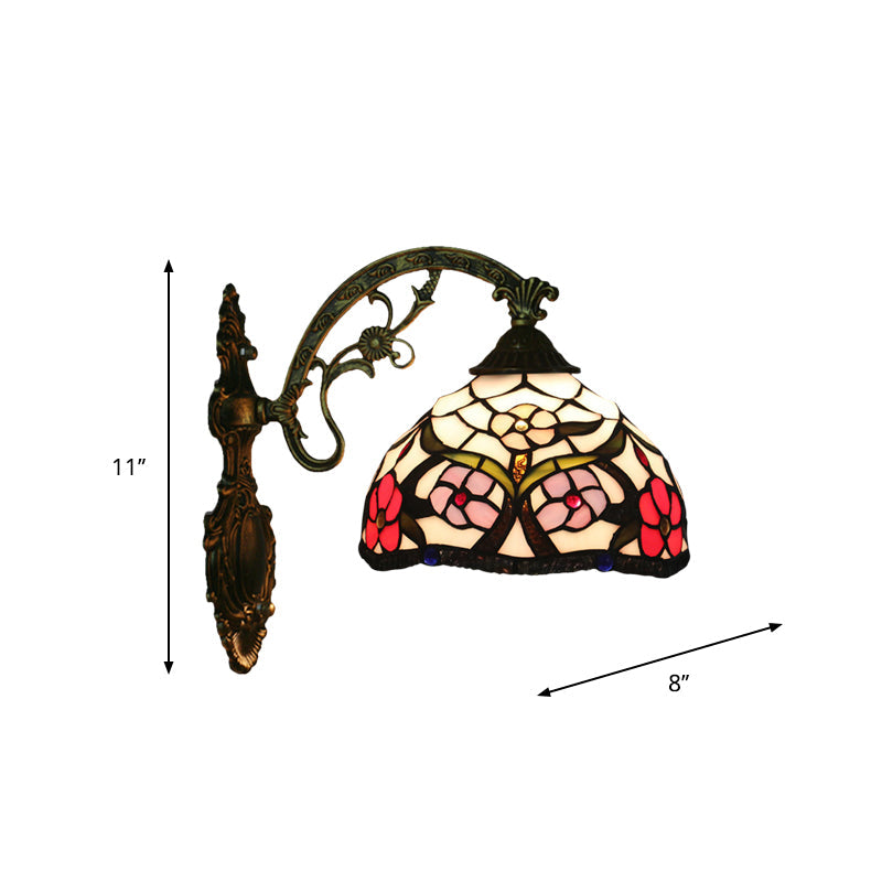 BowLift | Bronze 1-Light Wall Lighting Fixture Tiffany Cut Glass Peony Pattern Bowl Wall Mount Light