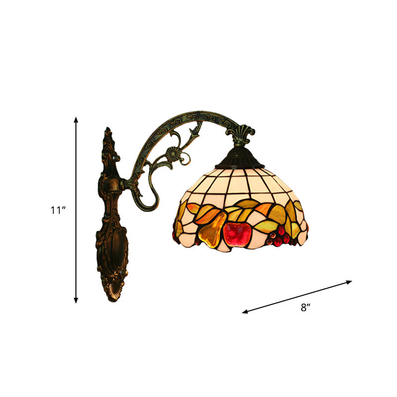 BowLift | Bowl Shade Wall Mounted Lamp Tiffany Hand Cut Glass 1 Light Bulb Bronze Wall Light with Fruit Pattern