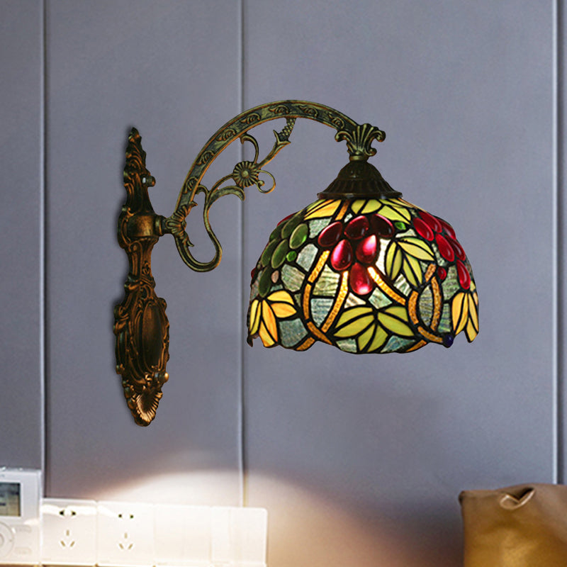 BowLift | Tiffany Style Grapes Wall Light Sconce 1 Head Handmade Stained Glass Wall Mounted Lighting in Red/Green