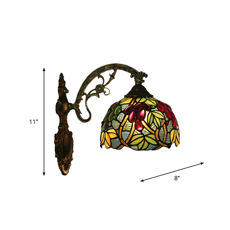 BowLift | Tiffany Style Grapes Wall Light Sconce 1 Head Handmade Stained Glass Wall Mounted Lighting in Red/Green