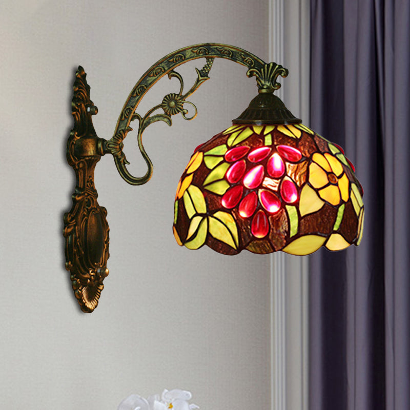 BowLift | Tiffany Style Grapes Wall Light Sconce 1 Head Handmade Stained Glass Wall Mounted Lighting in Red/Green
