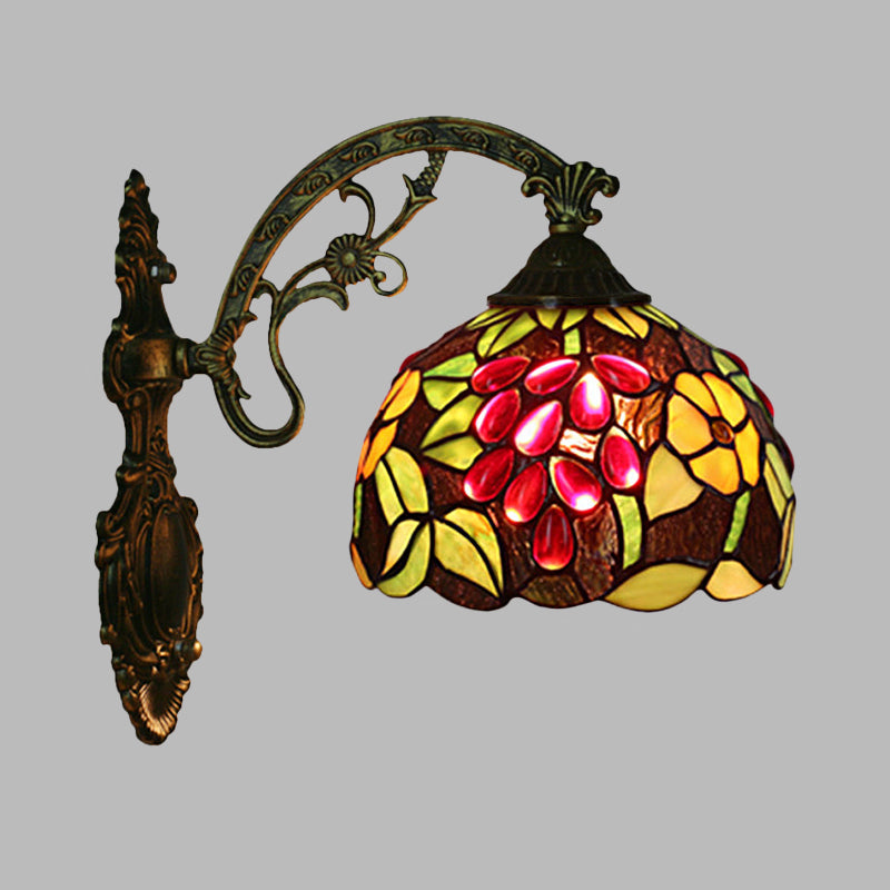 BowLift | Tiffany Style Grapes Wall Light Sconce 1 Head Handmade Stained Glass Wall Mounted Lighting in Red/Green