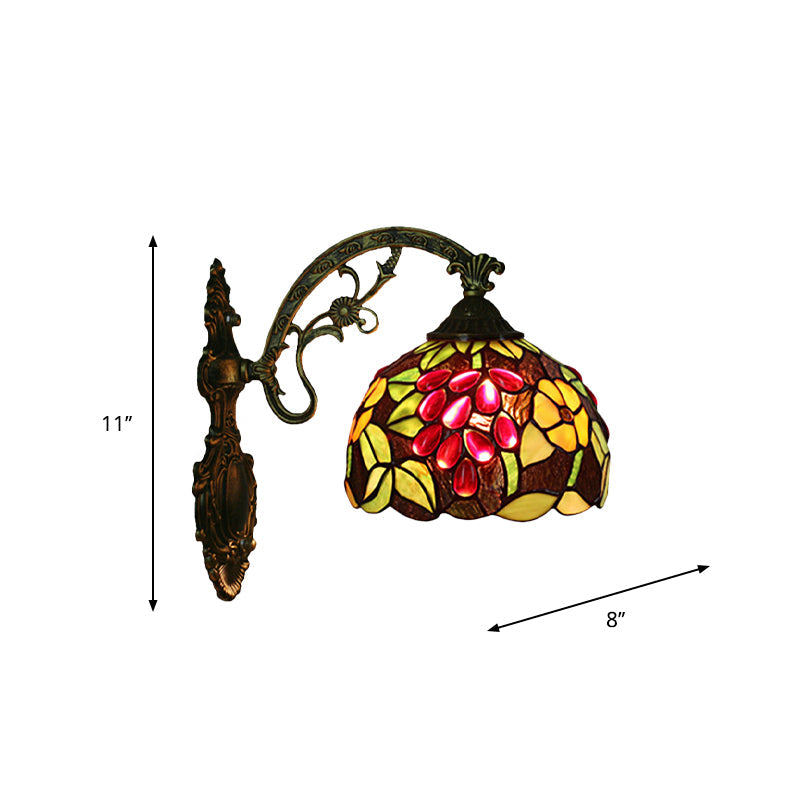 BowLift | Tiffany Style Grapes Wall Light Sconce 1 Head Handmade Stained Glass Wall Mounted Lighting in Red/Green