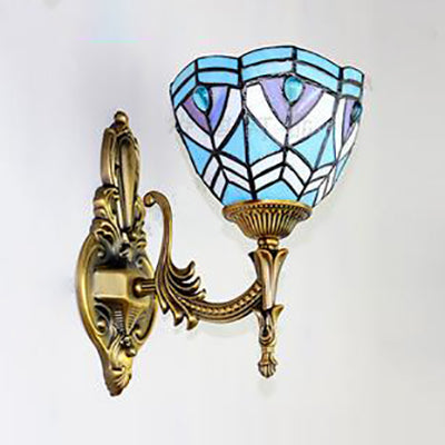 BowLift | Baroque Wall Lamp Lighting Stained Glass 1 Main Wall Light Fixture in Blue for Bedroom