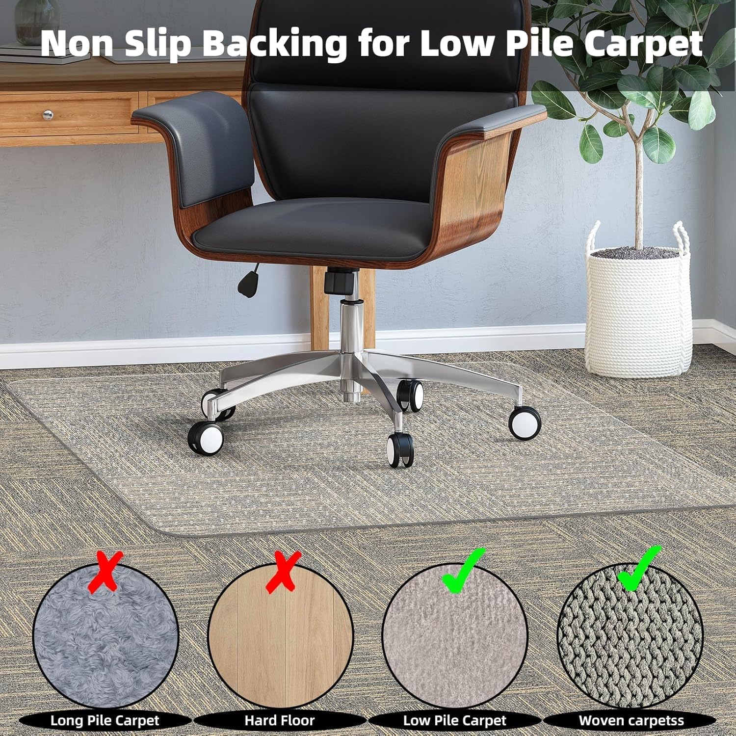 BowLift | Clear PVC Office Chair Mat for Low-Pile Carpet Floors – 120×90 cm Protector – Myrida