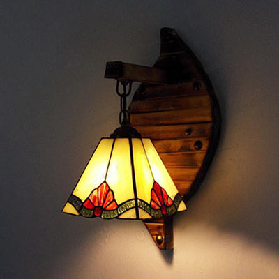 BowLift | Cone-Shaped Wall Lamp Retro Style Colorful Filled Glass 1 Light Wall Fixture Lamp Fixture in White/Light Blue/Light Blue-White/Orange-Red/Yellow/White for Balcony