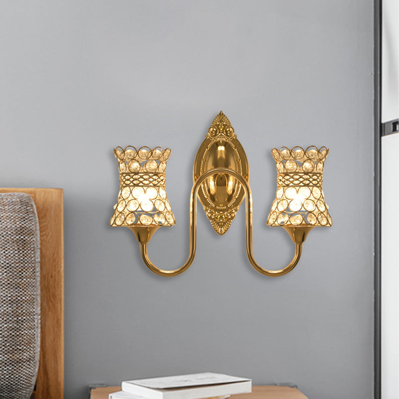 BowLift | Swirl On Metal Wall Lighting Ideas Modern 2 Heads Gold-Colored Ready Mounted Crystal Wall Lamp Wall Light
