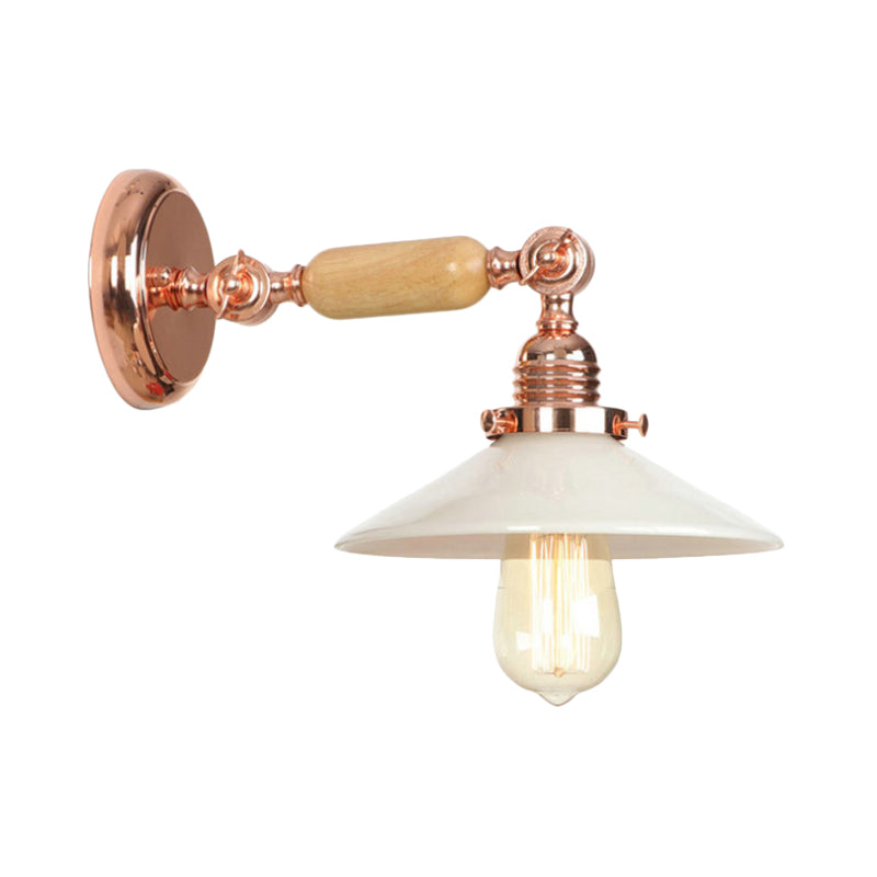 BowLift | Rose Gold A Light Wall Lamp Industrial Opal Glass Cone Shade Lighting Fixture