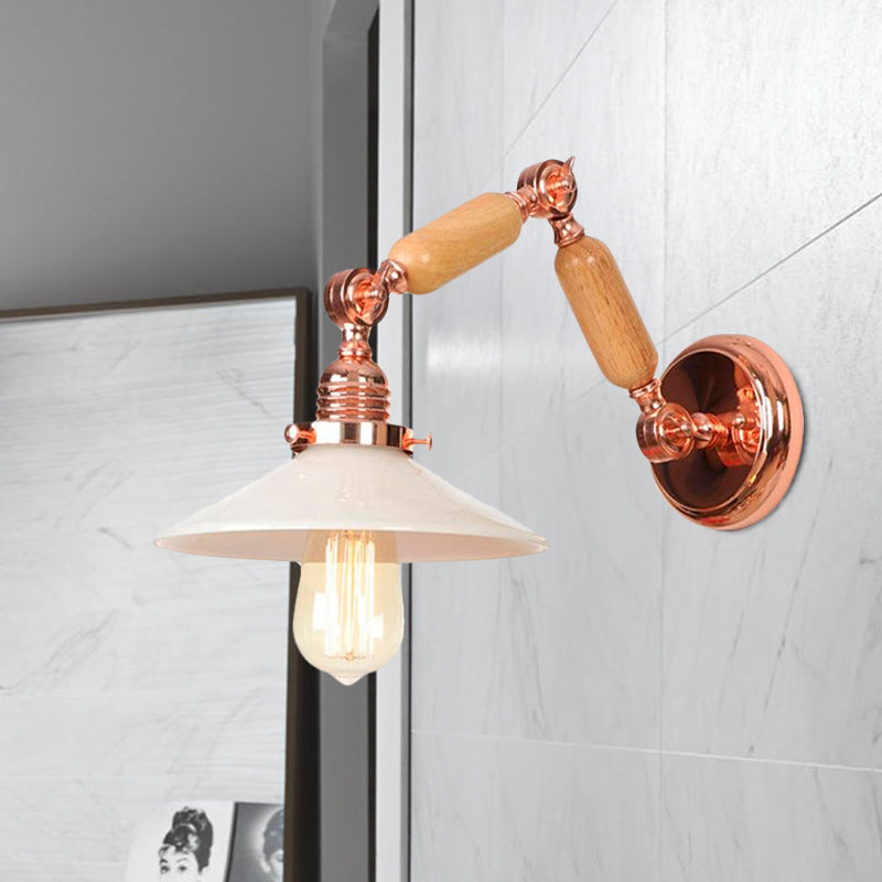 BowLift | White glass conical wall lamp industrial 1 light living room lighting fixture with retractable arm