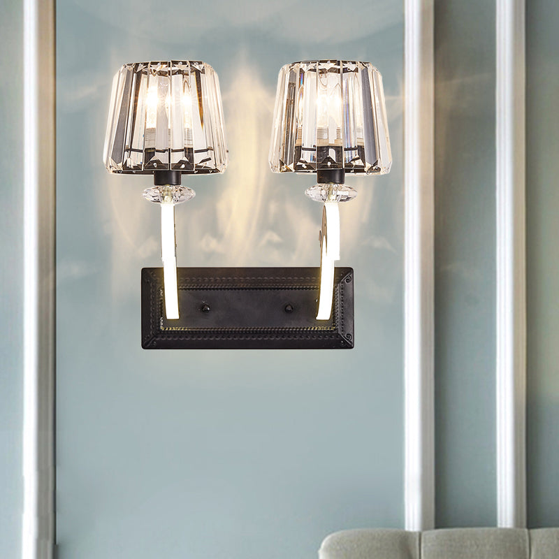 BowLift | Crystal Block Cone Shade Wall Light Minimal 1/2-Head Black Wall Lamp for Bedroom