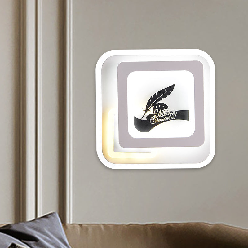 BowLift | Acrylic Square Wall Light Simplicity LED White Wall Lamp with Deer/Feather Pattern for Living Room