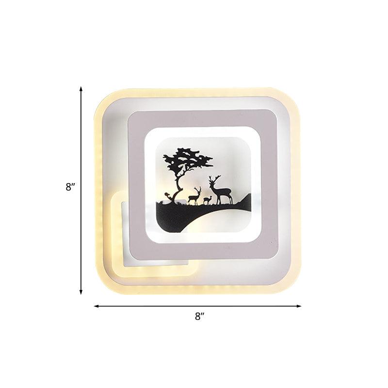 BowLift | Acrylic Square Wall Light Simplicity LED White Wall Lamp with Deer/Feather Pattern for Living Room