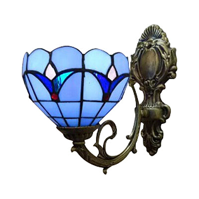 BowLift | Foyer Bowl Shade Wall Lamp Tempered Glass 1 Main Tiffany Wall Lamp in Blue Finish