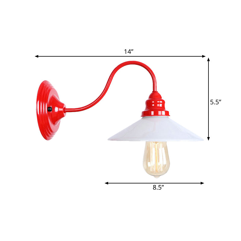 BowLift | Single Bulb Wall Lamp with Wide Shade Metal Industrial Living Room Light Fixture in White