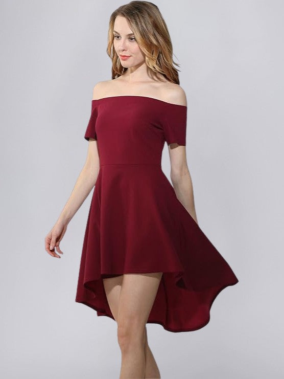 Off-Shoulder High-Low Hem Dress