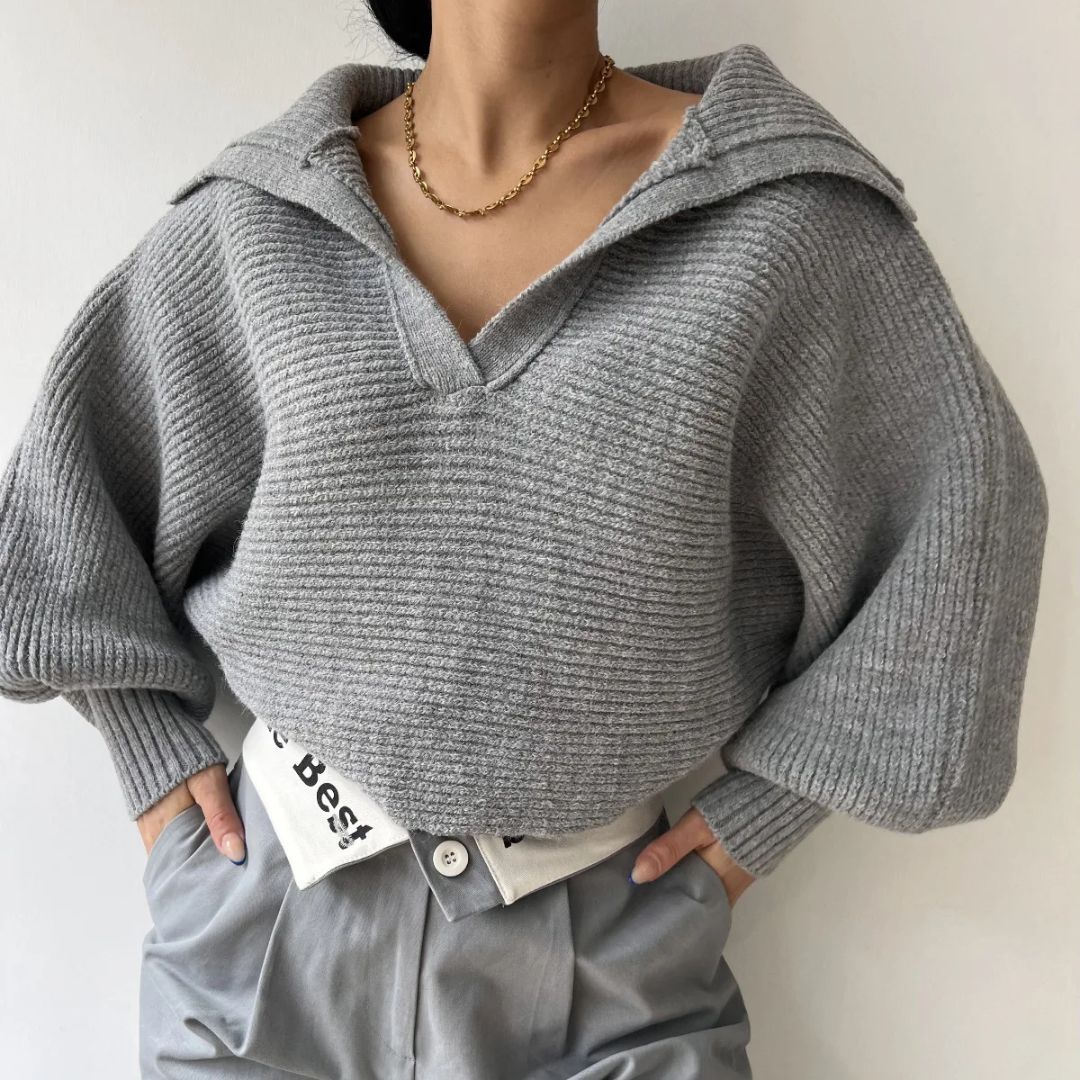 Ribbed V-Neck Sweater in Soft Stretch Knit