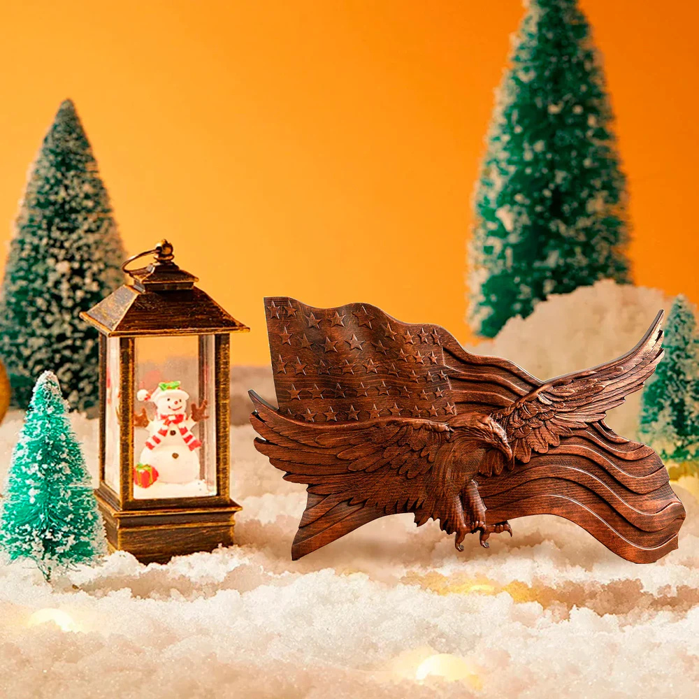 BowLift | American Flag Wood Wall Art Hand Carved Eagle Patriotic Decoration