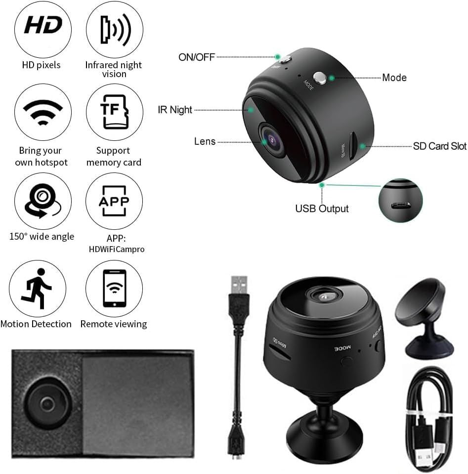 BowLift | Eyecam Mini Spy Camera – Compact Wi-Fi Home Security Camera for Indoor Surveillance