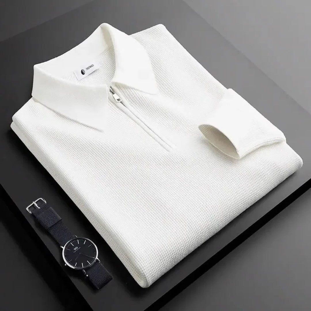 Waffle Knit Zip Polo Shirt