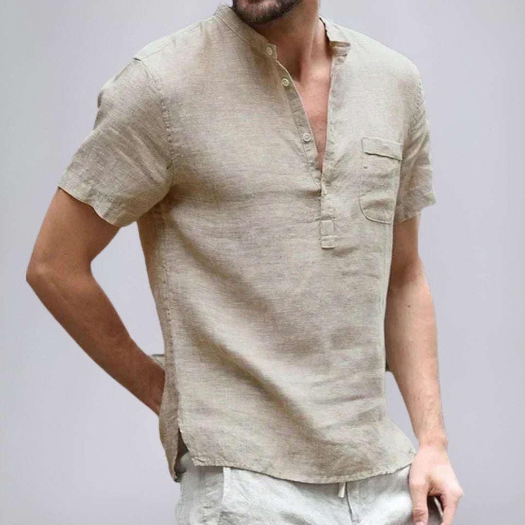 Linen Shirt with Mandarin Collar